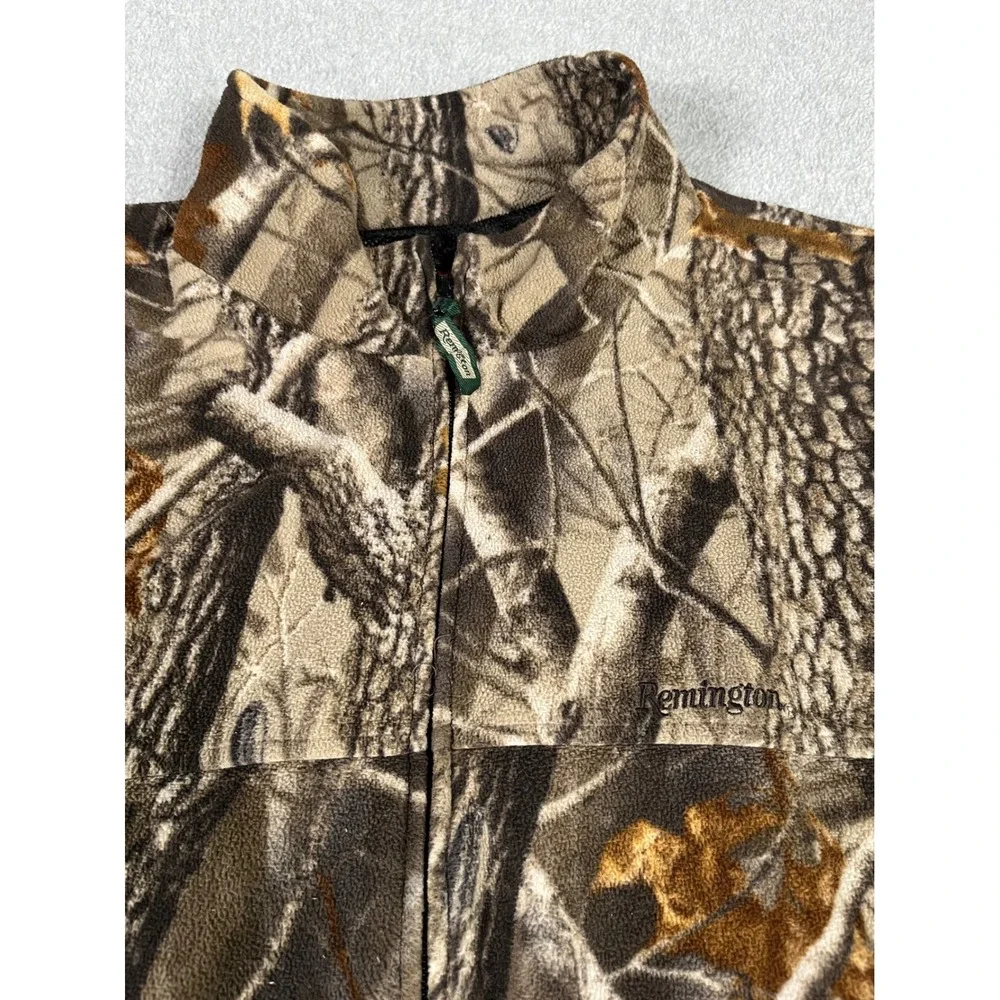 Remington Mens Camo Fleece Jacket Full Zip Mesh Lined Hunting Brown Green XL